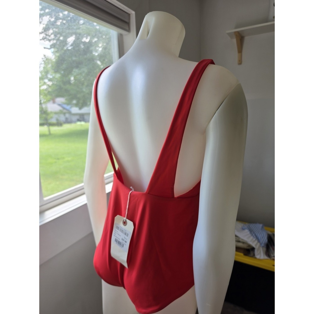Mara Hoffman Audrey One Piece Swimsuit Vitality Red Deep VNeck Size L - Picture 2 of 11